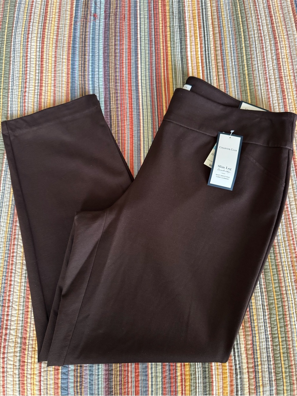 Charter Club Brown Cambridge Slim Ponte Stretch Women's Pull-on Pants 20W